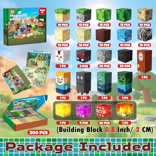 200PCS Magnetic Blocks with Light-Up Blocks - Magnetic Building Blocks Playset, Magnetic Stacking Cube Toys, STEM Sensory Montessori Learning Toys, Birthday Gifts for Kids Boys and Girls Age 3+ - Image 2
