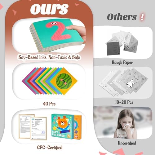 Safety Scissors for Kids Ages 2-4 with 80 Colored Cardstock Paper Templates, Safety Scissors for Kids Ages 2-4, Toddler Scissor Skills Activity Book, Toddler Scissor Skills, Colored Cardstock Paper - Image 6