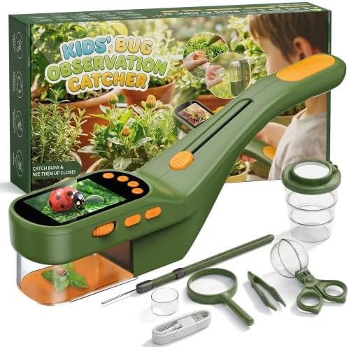 CIMELR Bug Catcher for Kids with 2.4" Screen, 500X Digital Microscope, 1080P Photo/Video, 1000mAh Battery, 8 LED, PC Real-Time Imaging, STEM Nature Toy & Gift for Boys Girls Ages 3-12 by CIMELR