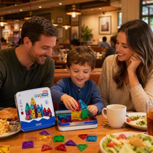 Mini Magnetic Tiles 34PCS Travel Set with Metal Box for Kids 3-6 - Image 2