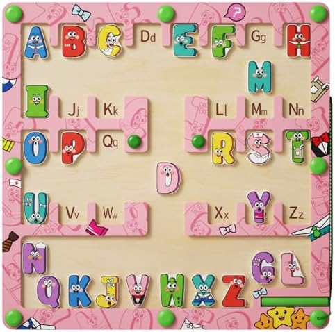 Magnetic Alphabet Maze, Montessori Toys，Magnetic Letter Maze Puzzles,Wooden Toddler Toys for Ages 3-5,Travel Toys for Boys Girls,Toddlers Kids Ideal Gift by QODOFLR
