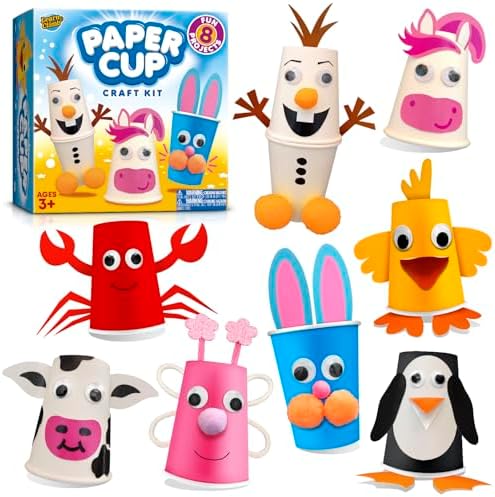 Arts and Crafts for Toddlers & Kids Ages 3-5 – Paper Cup Craft Kit, 8 Animal Projects – Fun Preschool Activity for Girls & Boys by LCCrafts
