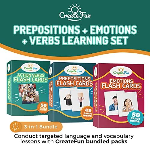 CreateFun 149 Prepositions, Emotions & Verbs Speech Therapy Flash Cards Set - Image 2