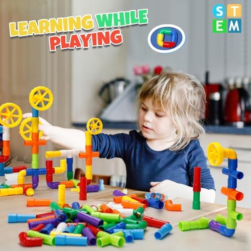 Ggiibro STEM Building Toy for Toddlers 106Pieces Tube Pipe Toy,Educational Preschool Game for 3+ Years,Learning Building Blocks Play with Storage Box Gift Kit,Montessori Toys for Boys & Girls - Image 5
