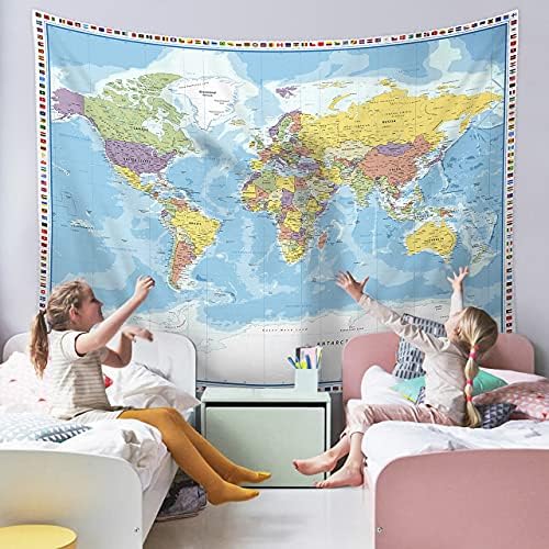 Large World Map Tapestry Wall Hanging For Kids Educational With Country Flags for Classroom Decor Kids Room Home Traveling Geography Students 60x80 In - Image 3