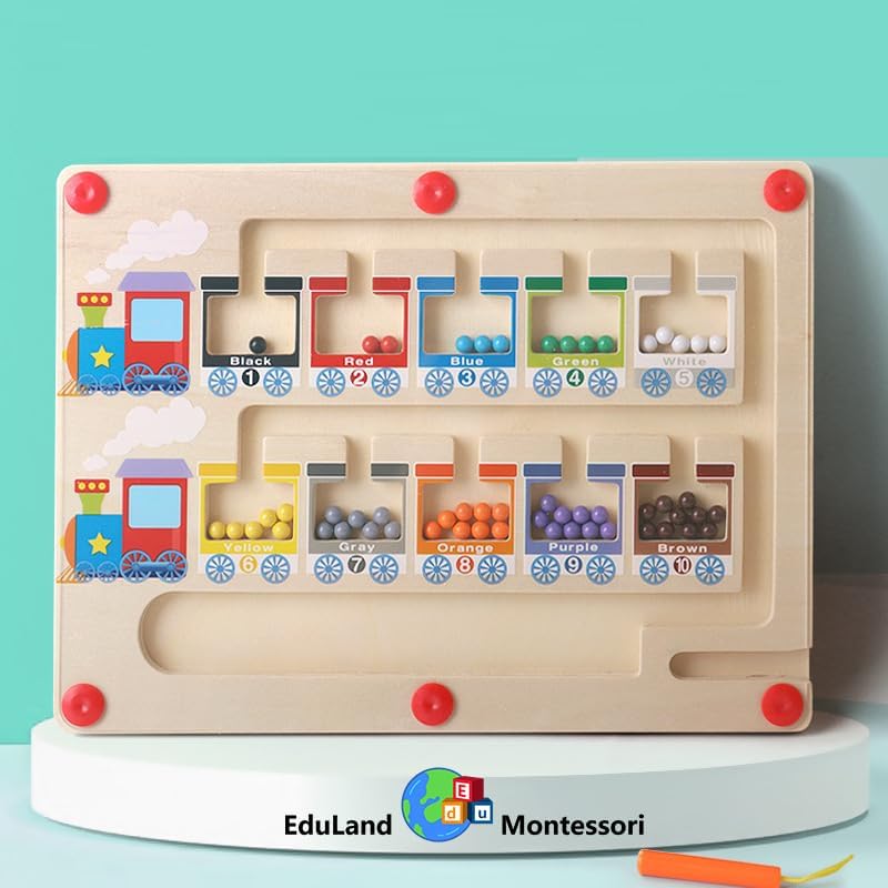 Montessori Practical Life/Science/Math Magnetic Colors Numbers 1-10 Maze Moving Magnet Beads Train Carriages Classroom Game Puzzles Counting Matching Montessori Toys for Boys Girls 3 4 5 6 7 Years Old - Image 2