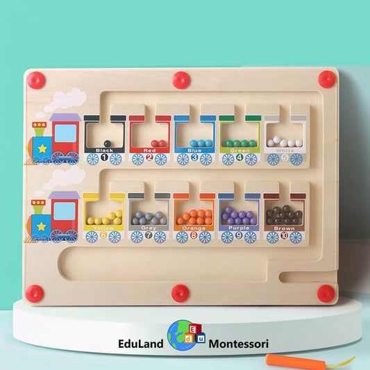 Montessori Practical Life/Science/Math Magnetic Colors Numbers 1-10 Maze Moving Magnet Beads Train Carriages Classroom Game Puzzles Counting Matching Montessori Toys for Boys Girls 3 4 5 6 7 Years Old - Image 2