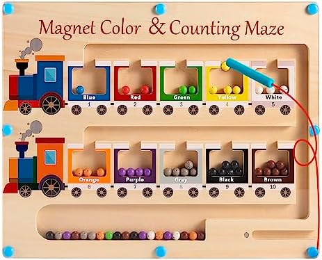 Poycuna Magnetic Color and Number Maze Board Wooden Montessori Fine Motor Skills Toys for 3 4 Year Old Preschool Learning Activities Classroom Must Haves Sorting Travel Toys for Toddlers Boys Girls by Poycuna