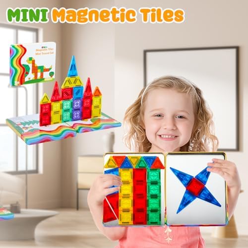 FNJO Mini Magnetic Tiles, Magnet Building Set,60 PCS Building Blocks Set STEM Preschool Montessori Toy for Kids Boys Girls - Image 6