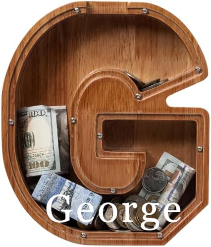 Personalized 12" Extra Large Wooden Letter Piggy Bank for Kids Boys Girls, (Laser Engraved Name) Custom Initial Letter Shape Piggy Bank, Alphabet Coin Bank Grandchildren Birthday by Ladenk