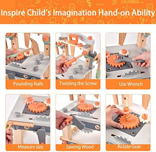 varbertos Wooden Tool Bench for Kids Toddlers, Pretend Play Workbench Set Workshop Workbench Construction Toys Gift for 3 4 5 Years Old Girls & Boys - Image 3