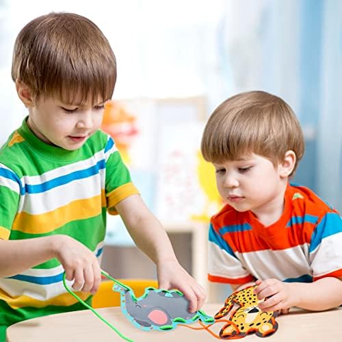 Jungle Animal Lacing Cards 12 Pack Sewing Kits for Kids Lion Wild Animal Cardboard Double Side Kids Sewing Cards Lacing Playing Games for Developing Imagination Preschool Educational Learning Activity - Image 2