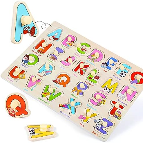 GRINNNIE Wooden Peg Puzzle for Toddlers 3 4 5 Years Old, 4 PCS Montessori Educational Learning Puzzles Set-Numbers, Letters, Animals and Fruits, Great Preschool Gifts for Girls and Boys - Image 4
