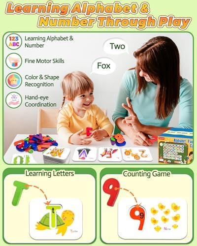 Gojmzo ABC Alphabet Flash Cards, Wooden Letters Number Alphabet Blocks Toys - Image 3