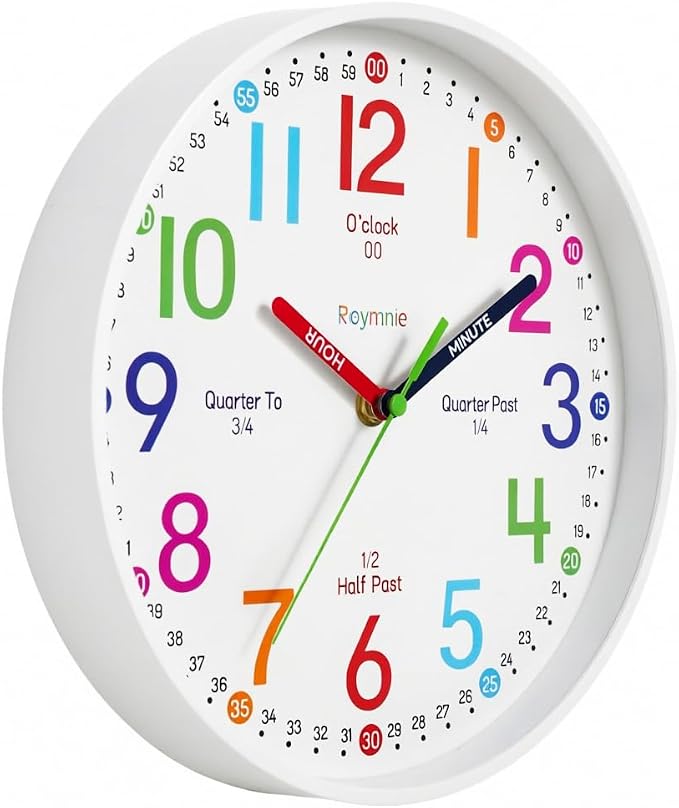 Roymnie Wall Clock 8" for Kids Learning Battery Operated Teaching Silent - Image 4