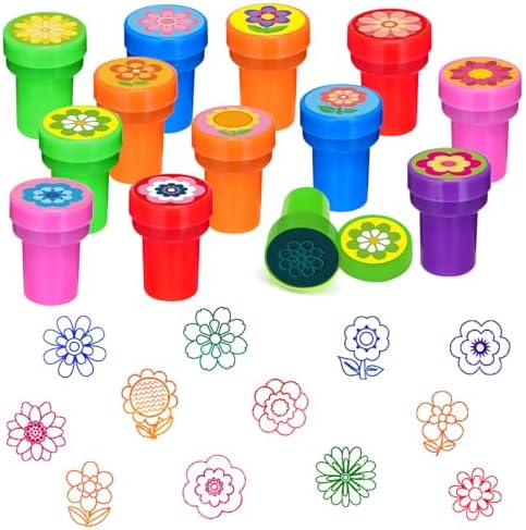 Cinrobiye 24 Pcs Flower Stampers Party Favor Set, Cute Floral Stamps for Kids Birthday Party, Classroom Rewards, Carnival Prizes, Goody Bag Fillers, Garden Floral Party Supplies by Cinrobiye