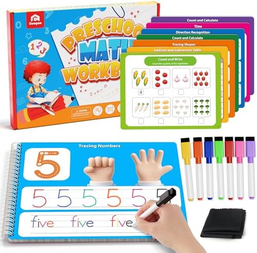 Coogam Math Learning Game for Kids Age 3-8, Number Tracing Handwriting Practice Workbook, Math Addition and Subtraction, Montessori Educational Preschool Learning Activities Gift Toy by Coogam