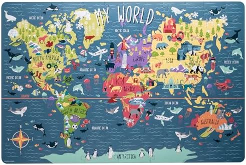 World Jigsaw Puzzle for Kids 5 & Up, 100 Pieces Large Rectangle Floor Puzzles for Kids Ages Toddler Puzzle Geography Games Educational Toys Birthday for Children - Image 4