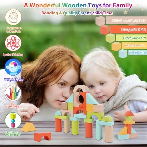 FCSONU Wooden Building Blocks for Toddlers 1-3, 100Pcs Kids Wood Blocks Set - Image 3