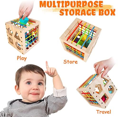 HELLOWOOD Wooden Shape Sorter Cube, Montessori Toys for 1+ Year Old - Image 4