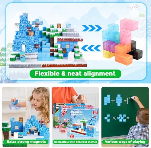 ToyUnited Magnetic Blocks - 100PCS Magnetic Building Blocks Glacier Castle, STEM Montessori Sensory Toys for Toddlers Kids Boys Girls Ages 3 4 5 6 7 8 9 10+ Holiday Birthday Gifts - Image 5