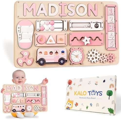 KALOTOYS Personalized Large Busy Board for Toddlers - Montessori Busy Board - Montessori Toys for 1 Year Old Baby Boys Girls - Sensory Toys for Toddlers 1-3 - Peronalized Baby Gift by KALOTOYS