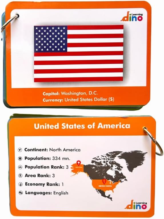 Flags of The World Flashcards | Covers 50 Countries with Country Flag, Map, Economy, Language, Currency & More | Helps Kids Learn Geography in a Fun Way | Premium Quality | by Learning Dino - Image 8