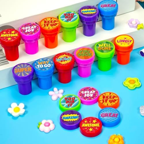 Cinrobiye 24 Pcs Positive Teacher Stampers Party Favor Set, Encouraging Classroom Reward Stamps for Kids, Teacher Supplies, Student Motivation Gifts, Goody Bag Fillers, School Activity Prizes - Image 3