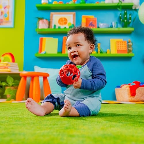 Bright Starts Oball Easy Grasp Red Apple Teether Toy, Hold My Own Collection, BPA Free, Unisex, Newborn and Up - Image 4