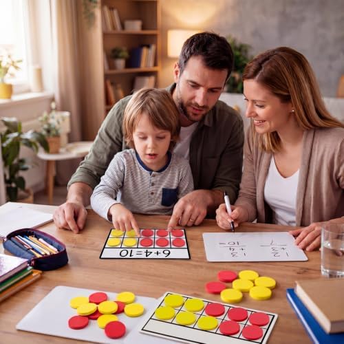 Ireer 60 Sets Bulk Magnetic Ten Frames for Classroom 600 Magnetic Math Counters and 60 Boards Kindergarten Classroom Must Haves Math Manipulatives for Home Prek Preschool Elementary(Red Yellow) - Image 7