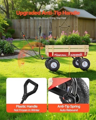 VEVOR 39 inch Pull Along Kids Wagon, Red Rolling Cargo Toy Wagons for Kids, Outdoor Utility Cart for Garden Beach Camping with All Terrain Wheels for Child Present, Supports up to 330 lbs - Image 5