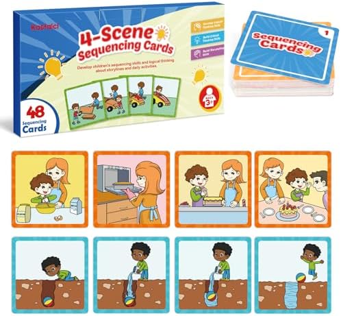 Kasfalci 4-Scene Sequence Board Game, Back to School Supplies, Sequencing Flash Cards, Speech Therapy Materials Sensory Toys for Kids with Autism, Preschool Learning Activity for Improve Storytelling by Kasfalci