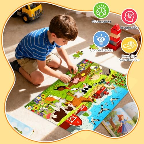 4-Pack 100 Piece Puzzles for Kids Ages 4-6 6-8 8-10 10-12, Farm Desert Polar Seaworld Kids Puzzles Ages 3-5 4-6 5-8 8-10, Learning Educational Jigsaw Puzzles 100 Pieces, Gifts for Girls Boys 15x10in - Image 3
