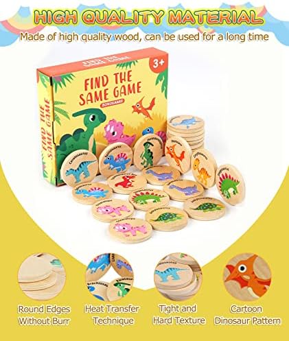 Wooden Memory Game for Kids, 24 Dinosaur Matching Cards - Image 4