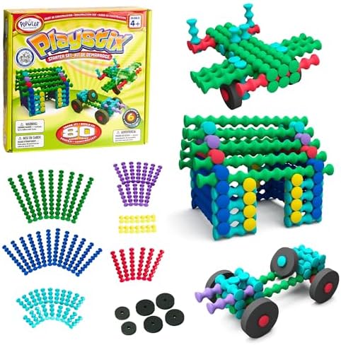 POPULAR PLAYTHINGS Playstix, Starter Set 80 Piece, Building Sticks Kit by PopularPlaythings