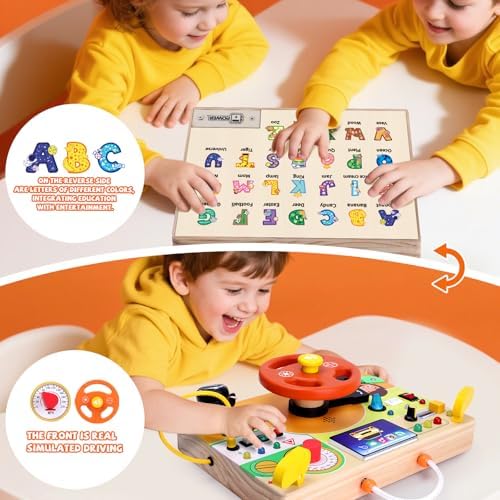 Hoarosall Busy Board,Montessori Toys for 1-3 Year Old Boys & Girls,Travel Activities for Toddlers,Sensory Toy for Kids with Autism,Perfect Christmas Birthday Gift Idea (Busy Board v6) - Image 5