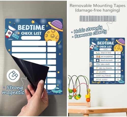 JJPRO Bedtime/Morning Routine Chart - Magnetic Daily Schedule Board for Kids - Outer Space - Image 5