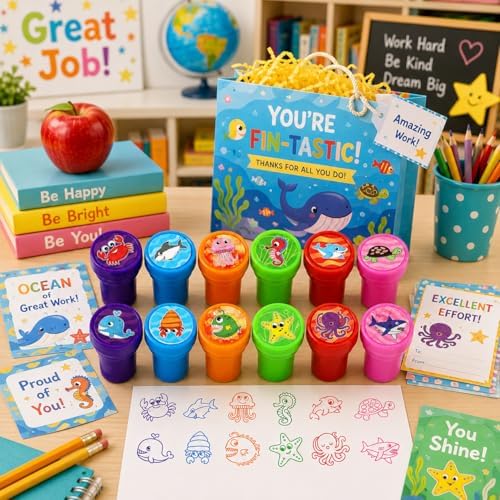 Cinrobiye 24 Pcs Ocean Animal Stampers Party Favor Set, Cute Sea Life Stamps for Kids Birthday Party, Classroom Rewards, Carnival Prizes, Goody Bag Fillers, Under the Sea Party Supplies - Image 5