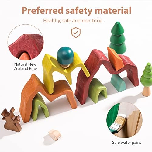 JETM·HH Wooden Rainbow Stacking Toy | House Bulding Block | Montessori Geometry Educational Stacking Game | Learning Educational Toys for Kids Baby Toddler（Volcano） - Image 2