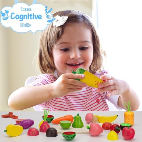 Wooden Play Food for Toddlers, Fruits & Veggies Toy for Kids Play Kitchen - Image 5