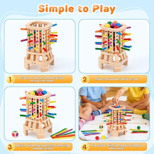 Montessori Wooden Board Game, Colorful Sticks & Ball Drop Games for Kids, Fine Motor Skills & Math Learning Toy for 3 4 5 6 Year Old, 2-6 Player Family Travel Game, Birthday Gift for Boys Girls Age 3+ - Image 4