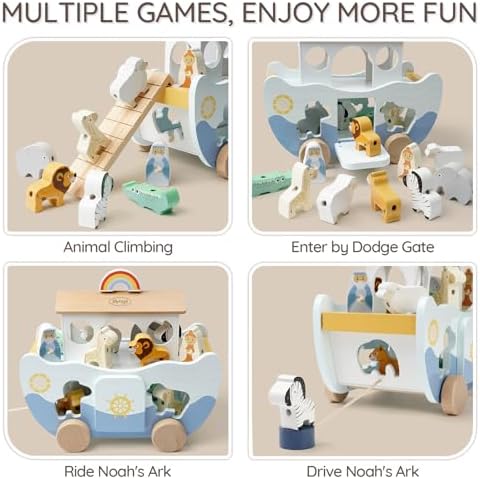 Joyreal Wooden Montessori Toys for 1 Year Old - Neutral Color Noah's Ark Toy and Hammering Pounding Toy - Christmas Birthday Gifts for 1-3 Year Old Toddler - Image 4