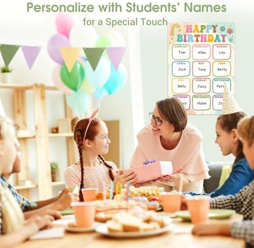 FaCraft Boho Birthday Chart Poster for Classroom - 16.5"x12" Reusable Laminated Happy Birthday Calendar with Glue Dots Bulletin Board Decorations Back to School Teacher Supplies Class Wall Decor - Image 2