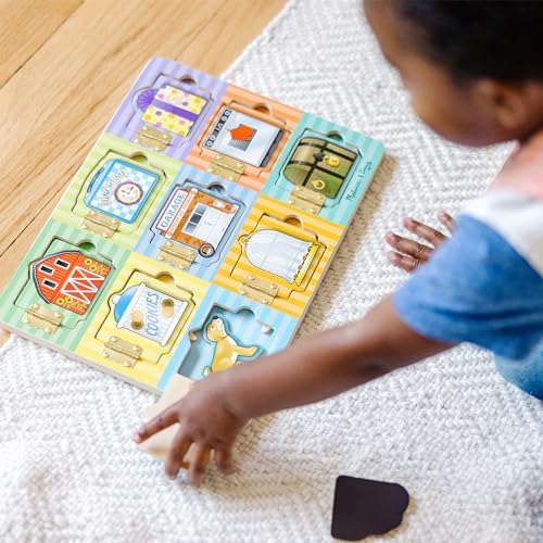Melissa & Doug Wooden Hide & Seek Activity Board – Montessori Busy Board with Hinges, Doors & 9 Wooden Magnetic Puzzles, Educational Preschool Learning Toy for Toddlers & Kids Ages 3+ - Image 5