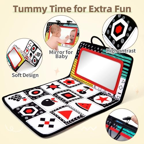 Toyssa Montessori Toys for Babies 0-6 Months, 6 in 1 Wooden Learning Educational Sensory Toys with Spinning Drum & Tummy Time Mirror & Baby Rattle & Flash Card, Birthday Gifts for Babies Boys Girls - Image 4