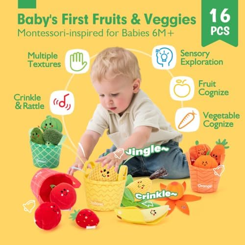 hahaland Baby Sensory Toys Montessori Toys 1 Year Old Fruit Vegetable 16PCs - Image 2