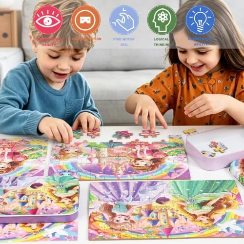 Puzzles for Kids Ages 4-8, 60 Pieces Puzzles for Kids Ages 3-5 in a Metal Box Girls and Boys Learning Educational Jigsaw Puzzle Toys Gifts - Image 5