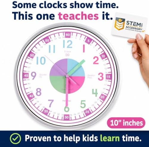 OWLCONIC Pink Wall Clock - Learning Clock for Girls, Silent 10in Homeschool - Image 2