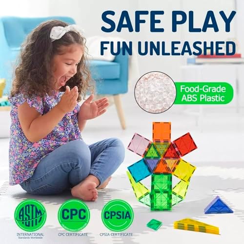 EchoPlan Magnetic Tiles,130PCS Magnetic Blocks with 2 Cars for Kids - Image 3