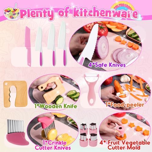 Kids Kitchen Knife Set for Real Cooking & Basket,Montessori Toys for 4 5 6 7 8 9 10 Year Old Girls Birthday Gifts, Knife Set, Kitchen Tools - Image 6